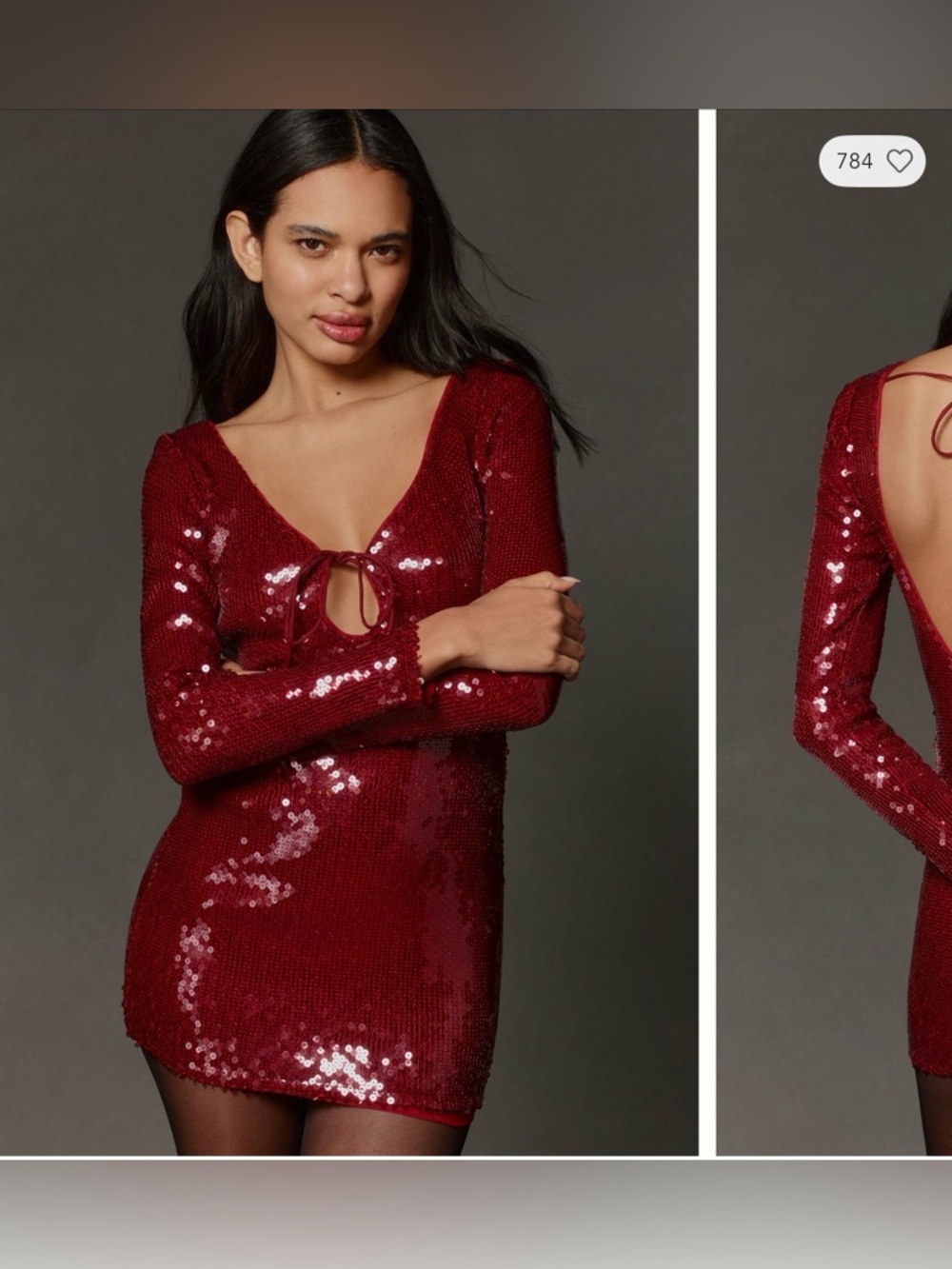 BARDOT Verona Red Long Sleeve Sequin Mini Dress Backless Bow Detail Formal Event - Picture 2 of 16